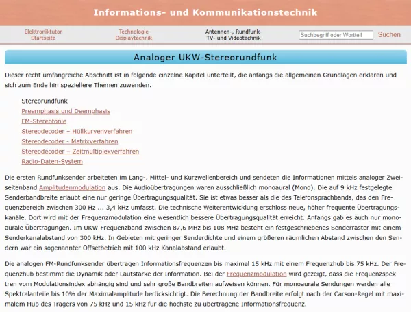 Webseite: Analoger UKW-Stereorundfunk