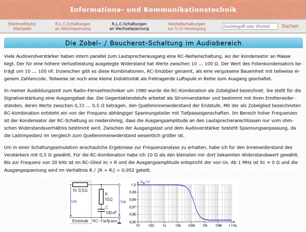 Webseite: Die Zobel- / Boucherot-Schaltung im Audiobereich