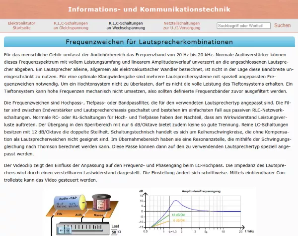 Webseite: Frequenzweichen für Lautsprecherkombinationen