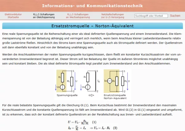 Webseite: Ersatzstromquelle - Norton-Äquivalent