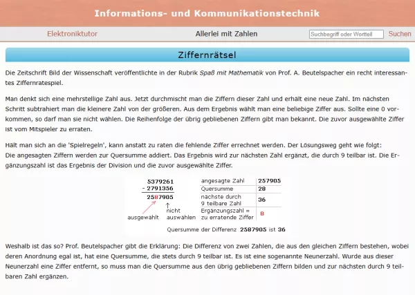 Webseite: Ziffernrätsel