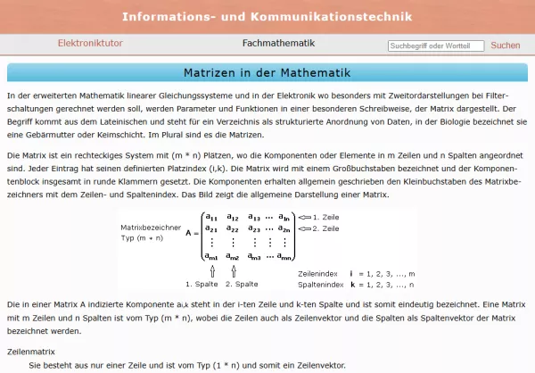 Webseite: Matrizen in der Mathematik