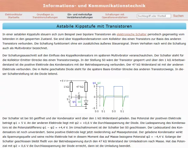 Webseite: Astabile Kippstufe mit Transistoren