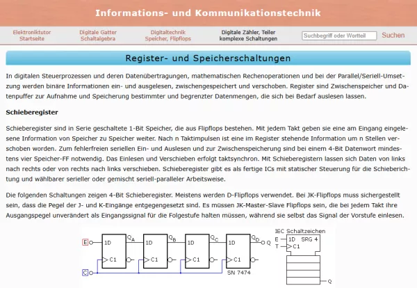 Webseite: Register- und Speicherschaltungen