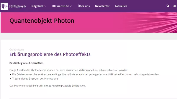 Unterrichtsbaustein: Erklärungsprobleme des Photoeffekts