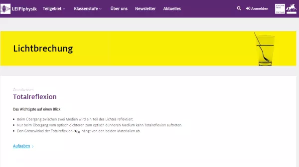 Unterrichtsbaustein: Totalreflexion