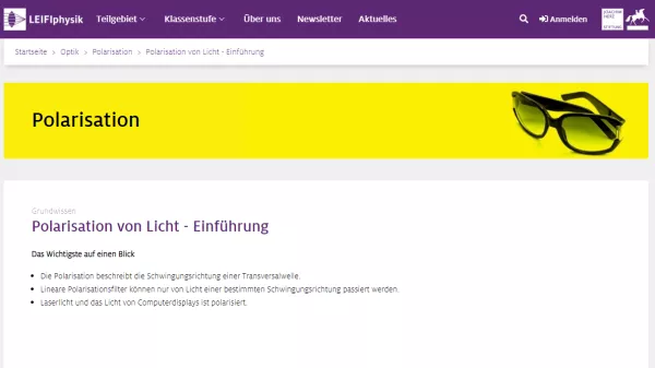 Unterrichtsbaustein: Polarisation von Licht - Einführung