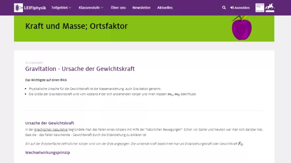 Unterrichtsbaustein: Gravitation - Ursache der Gewichtskraft