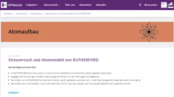 Unterrichtsbaustein: Streuversuch und Atommodell von RUTHERFORD