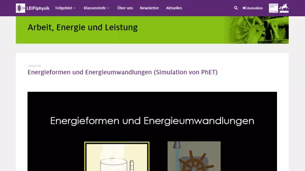 Simulation: Energieformen und Energieumwandlungen (Simulation von PhET)