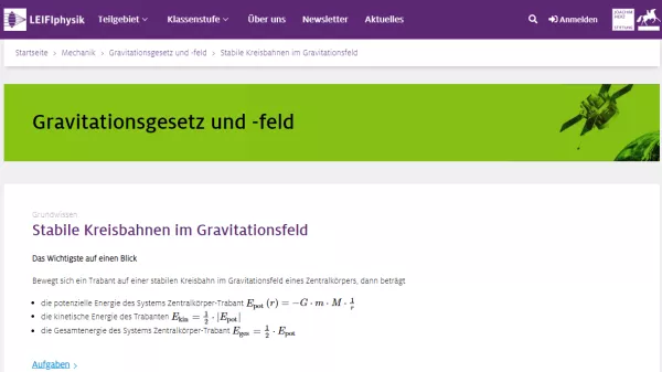 Unterrichtsbaustein: Stabile Kreisbahnen im Gravitationsfeld