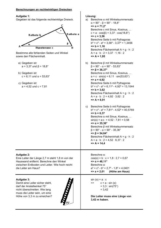Trigonometrie Aufgaben Und Lösungen Klasse 10 Pdf MUNDO